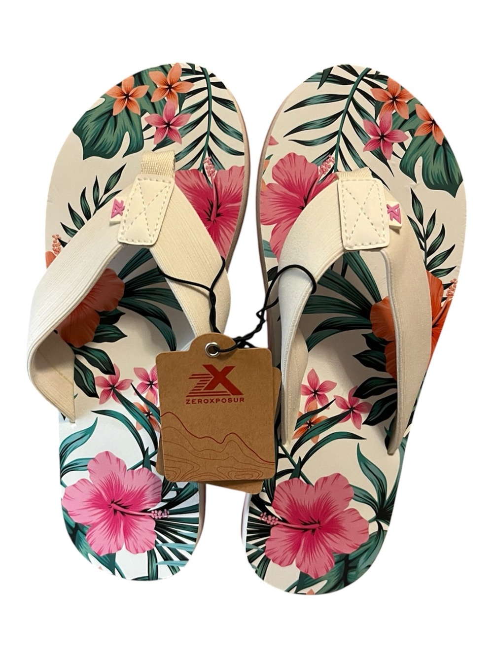 🆕 ZeroXposur White Botanical Flip Flops